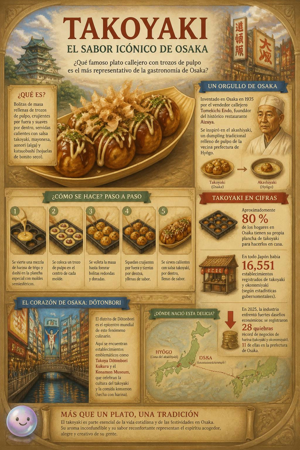 No sabía que el plato estrella de Osaka eran bolitas de pulpo en moldes.