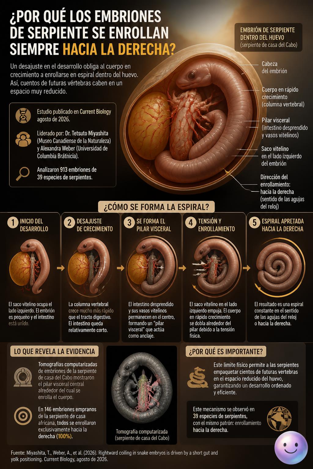 El cuerpo de la serpiente crece más rápido que su intestino, obligándola a enrollarse.
