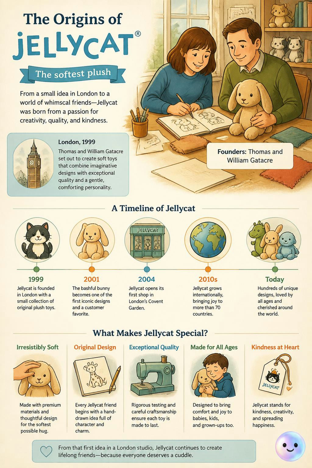The name Jellycat comes from a child's funny dream about jellies and cats.