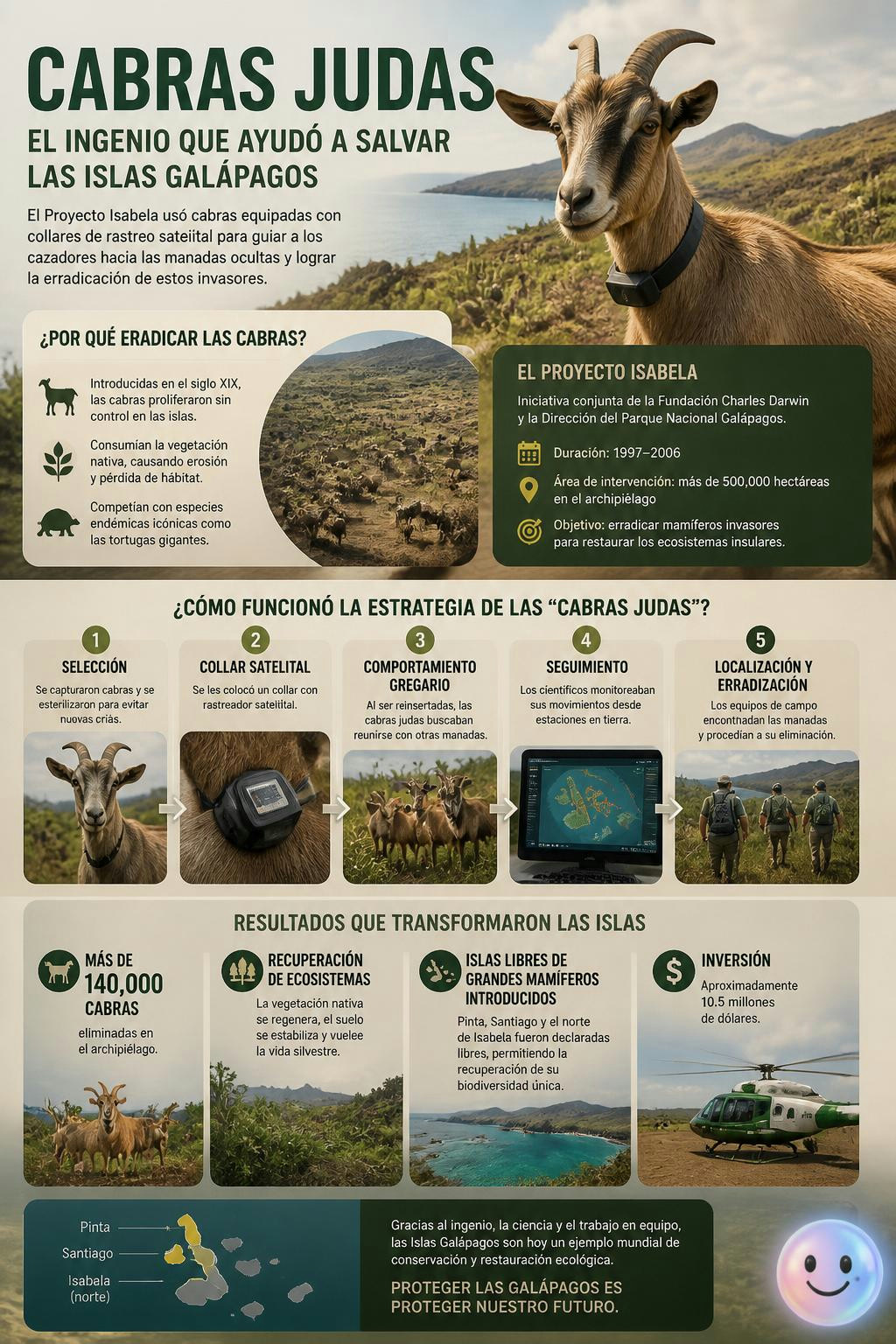Qué loco que el miedo a estar solas de las cabras salvara a las Galápagos.