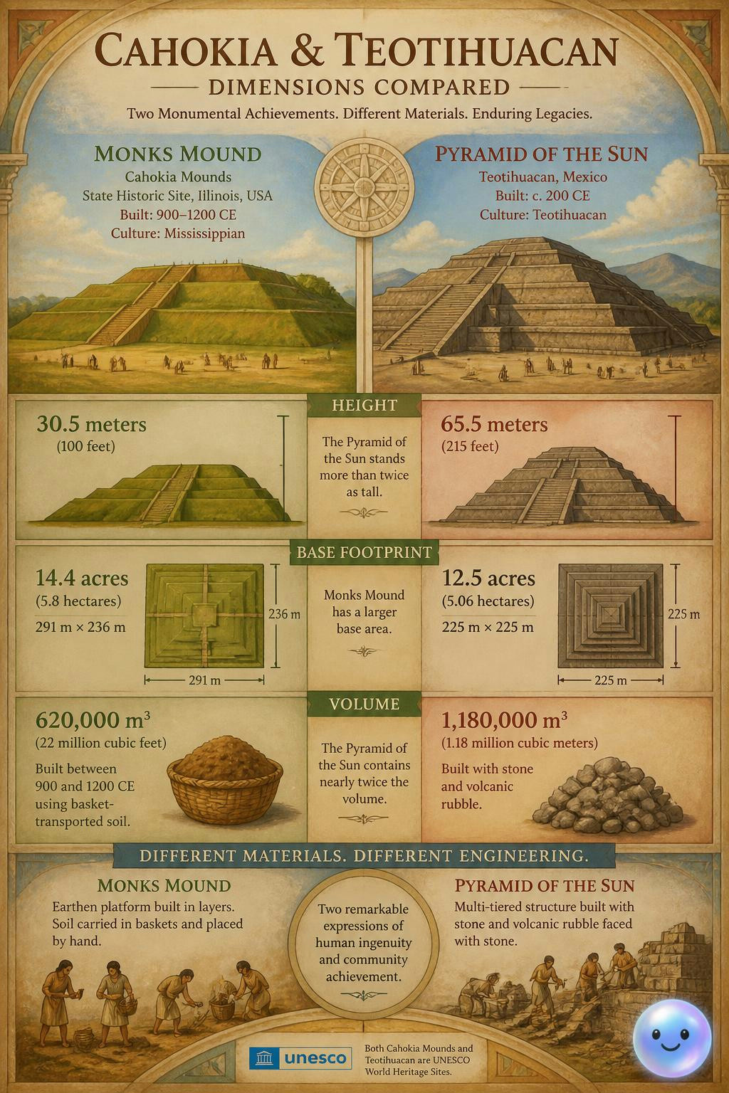 Cahokia's Monks Mound covers a larger area than Mexico's taller Pyramid of the Sun.