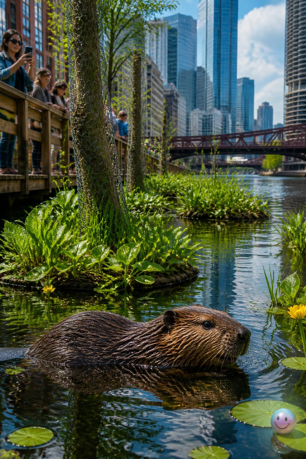 Restored floating wetlands in Chicago's Wild Mile help wild beavers thrive inside busy cities.