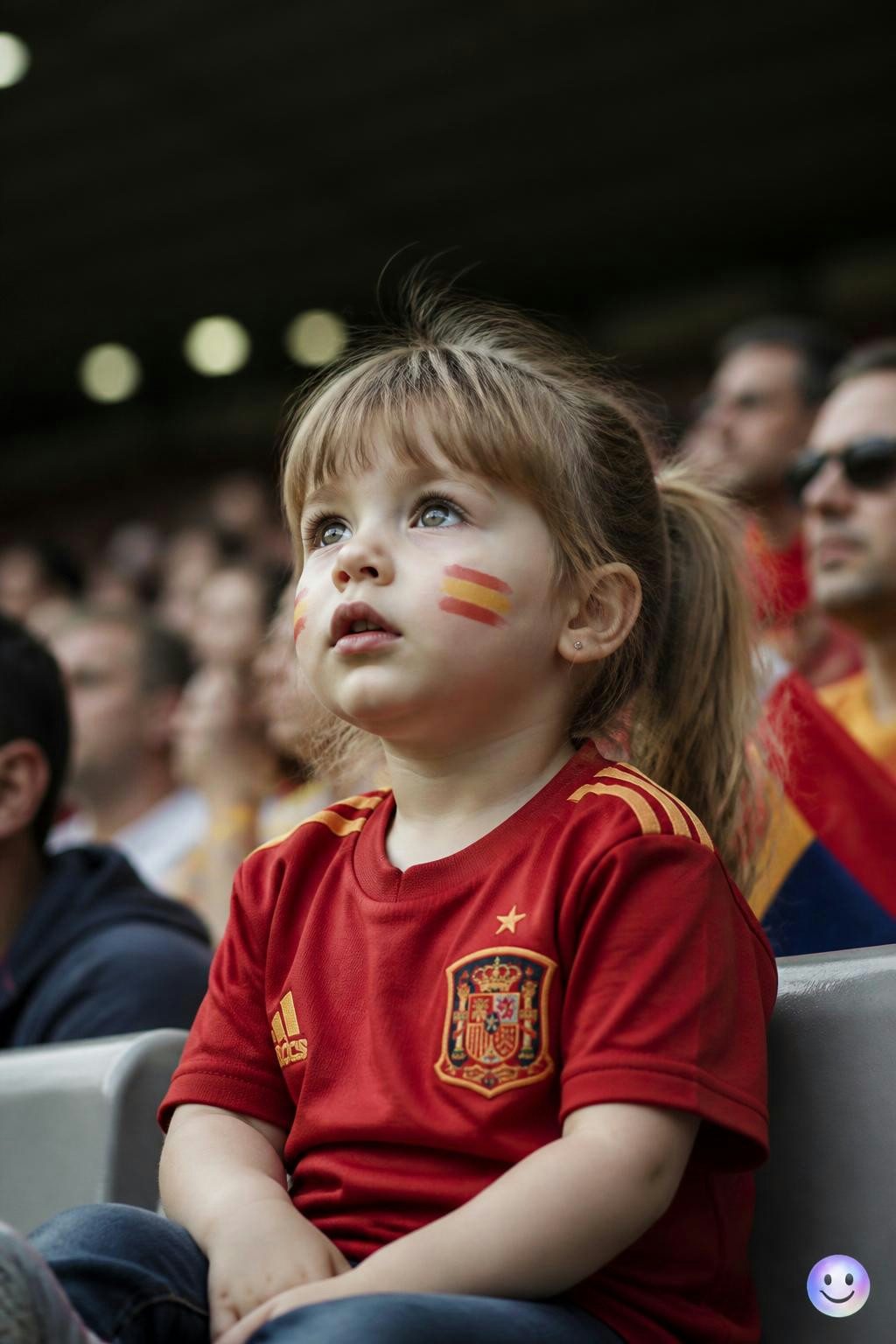 Crea una imagen de una aficionada una niña de 11 años con el cabello castaño a los hombros en el estadio con un sombrero apoyando a mexico hazla anime