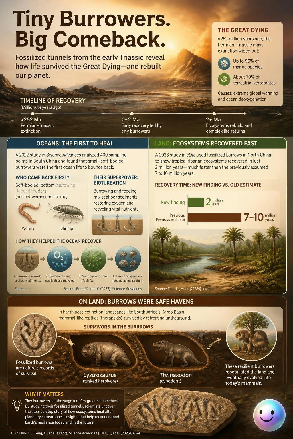 Fossilized Triassic tunnels show how tiny underground survivors helped rebuild life after the Great Dying
