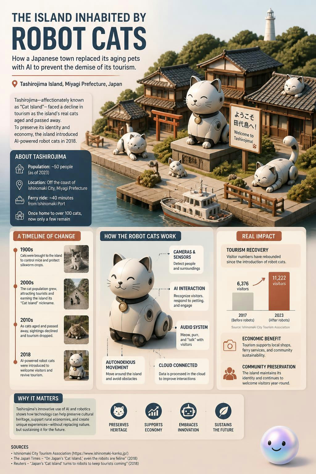 A Japanese town actually replaced its aging pets with AI cats to save tourism.