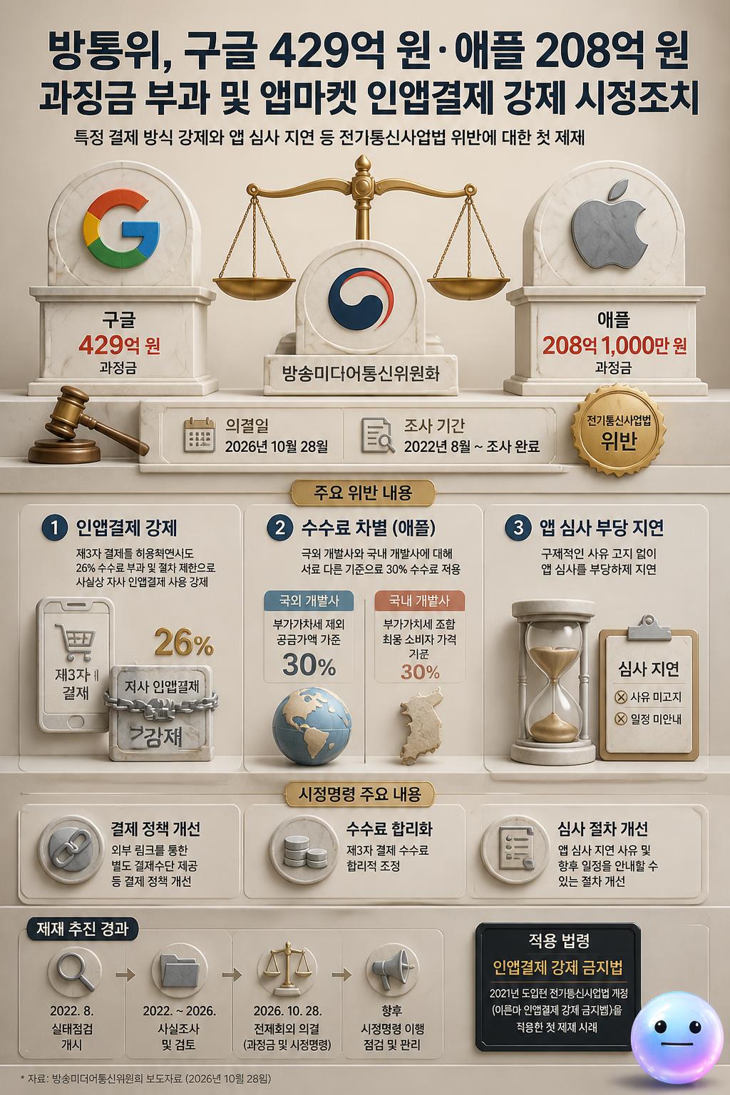 앱마켓에서 특정 결제 방식을 강제하며 갑질을 부린 구글과 애플이 결국 637억 원의 과징금을 맞았습니다.