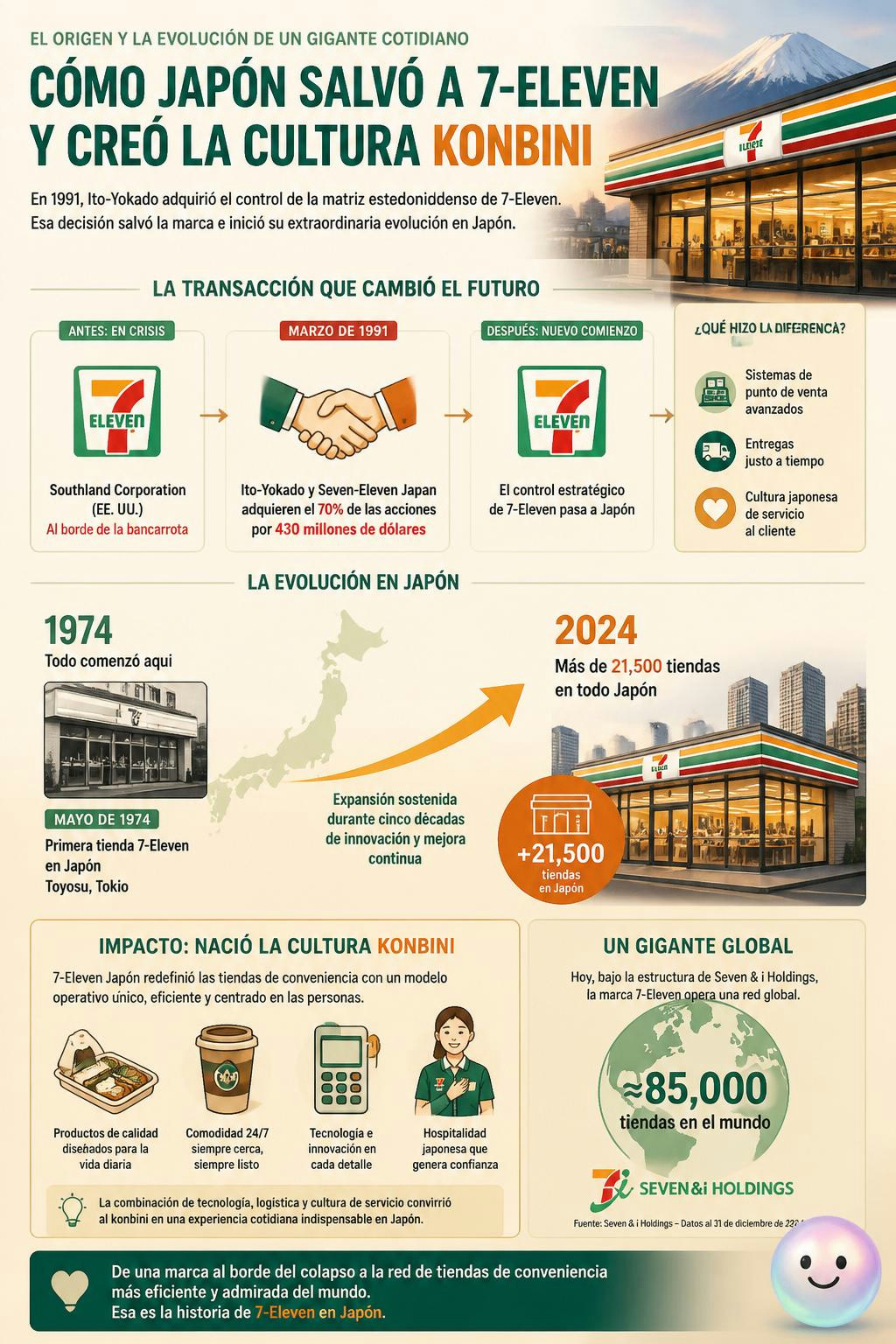 Japón salvó a 7-Eleven de la quiebra y lo convirtió en el éxito que es hoy.