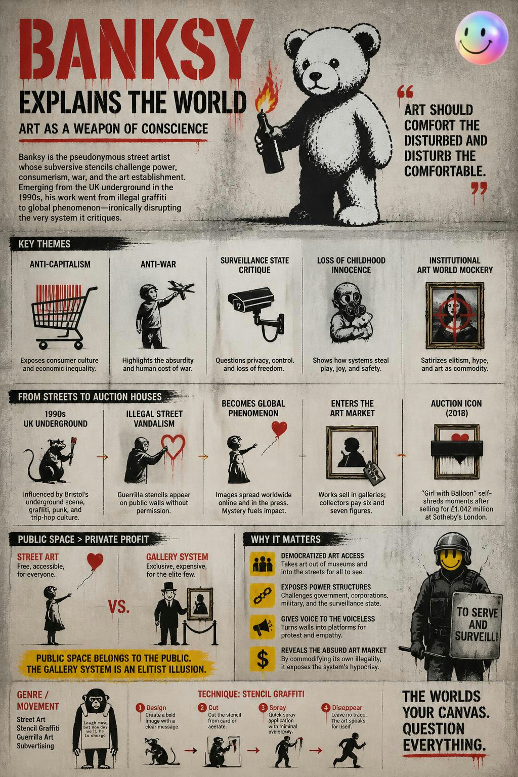 A cute teddy bear with a Molotov is actually about stubborn local defiance.