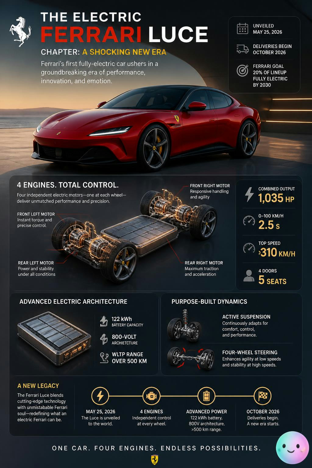 The new electric Ferrari Luce actually runs on four separate engines.