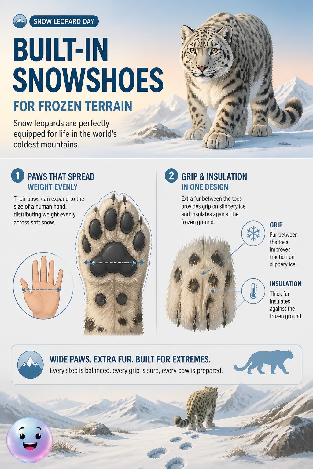 Built-in snowshoes for frozen terrain