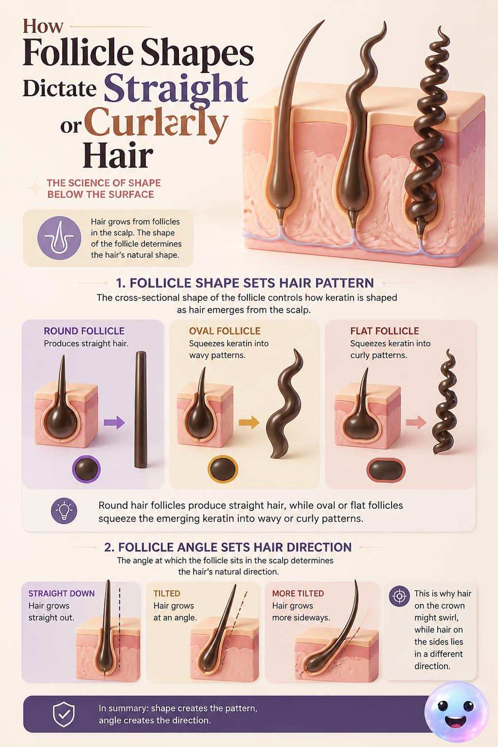 How follicle shapes dictate straight or curly hair