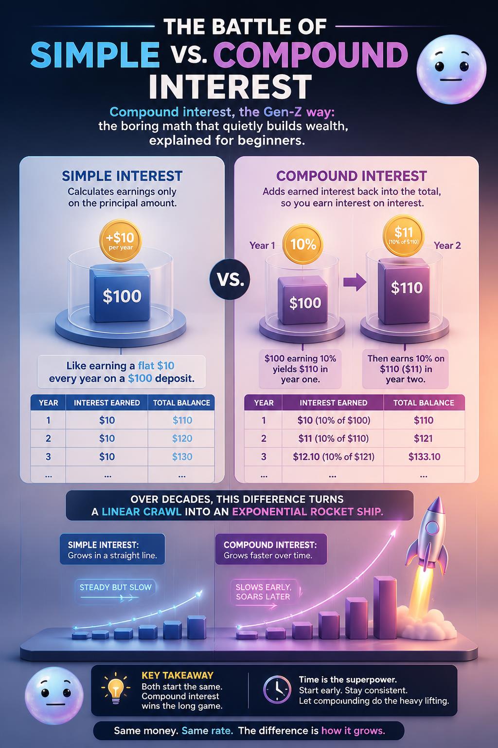 The battle of simple versus compound interest