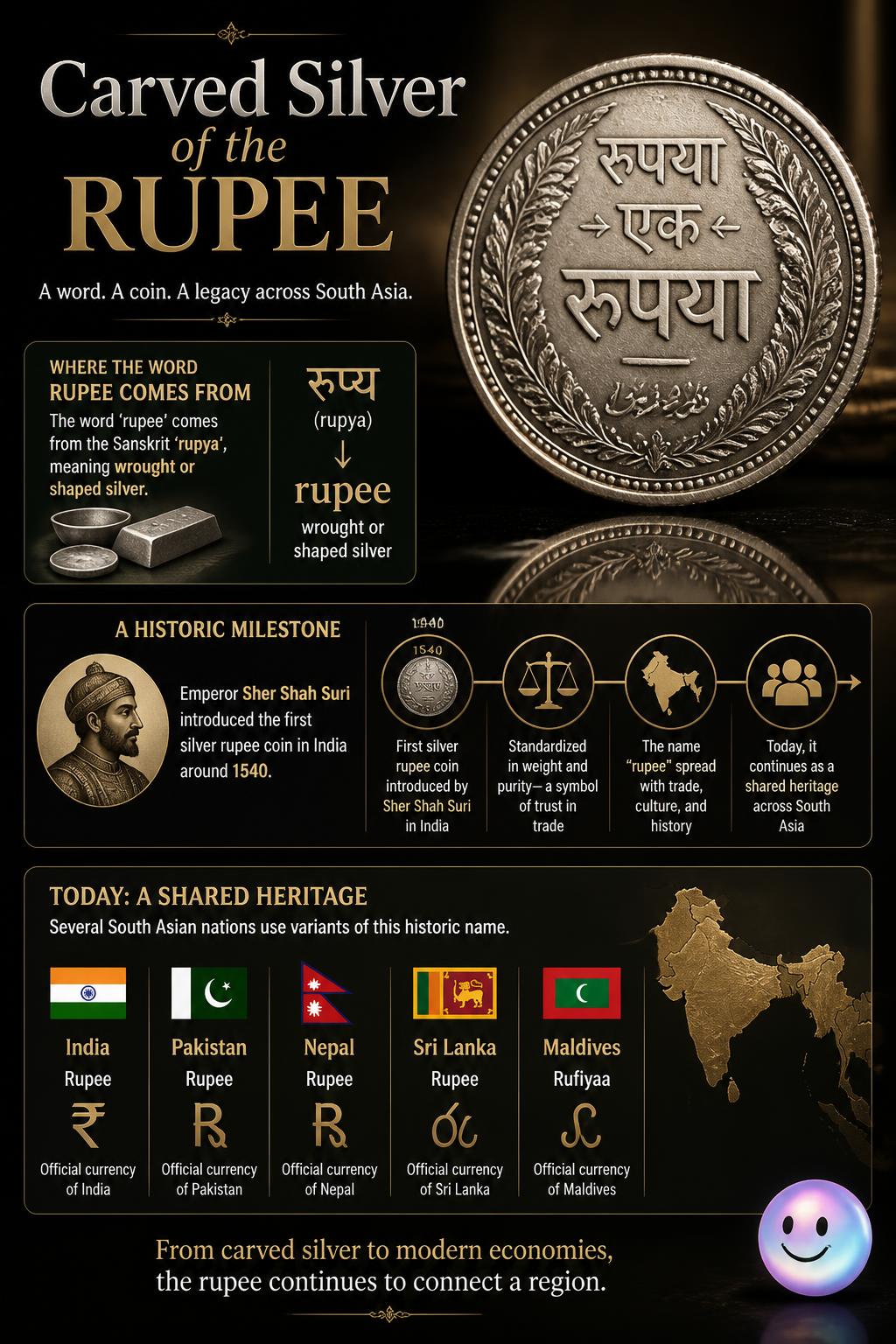 Carved silver of the rupee