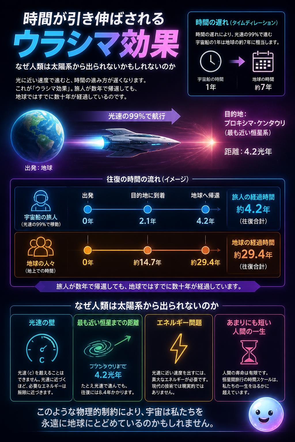 時間が引き伸ばされるウラシマ効果
