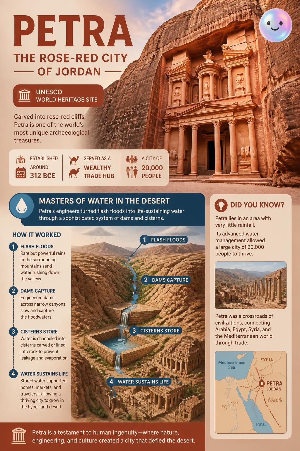 The rose-red desert canyon of Petra