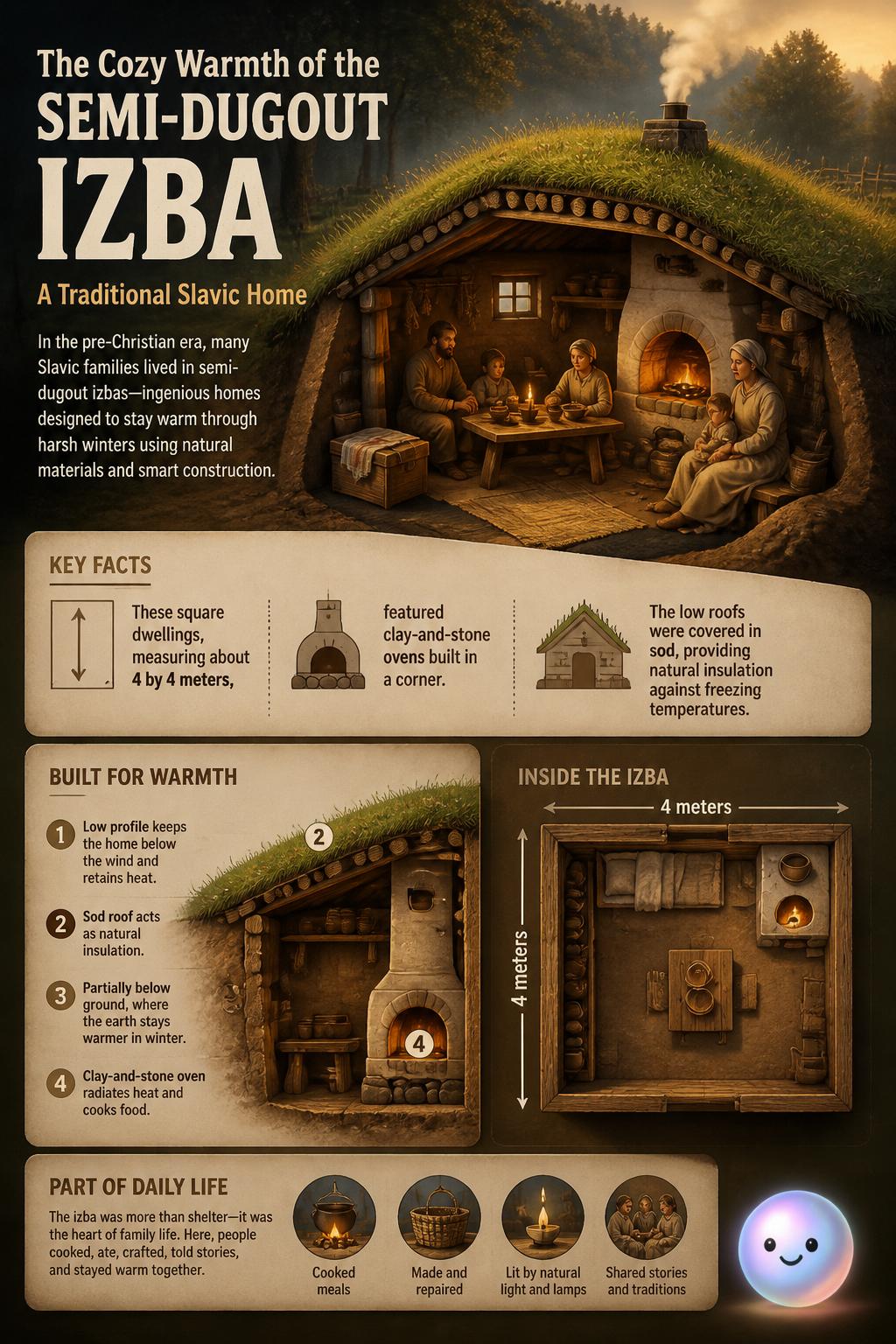The cozy warmth of the semi-dugout izba
