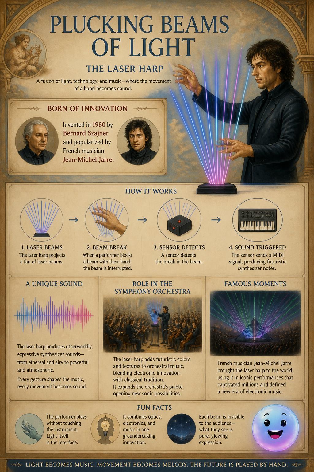 Plucking beams of light with the laser harp