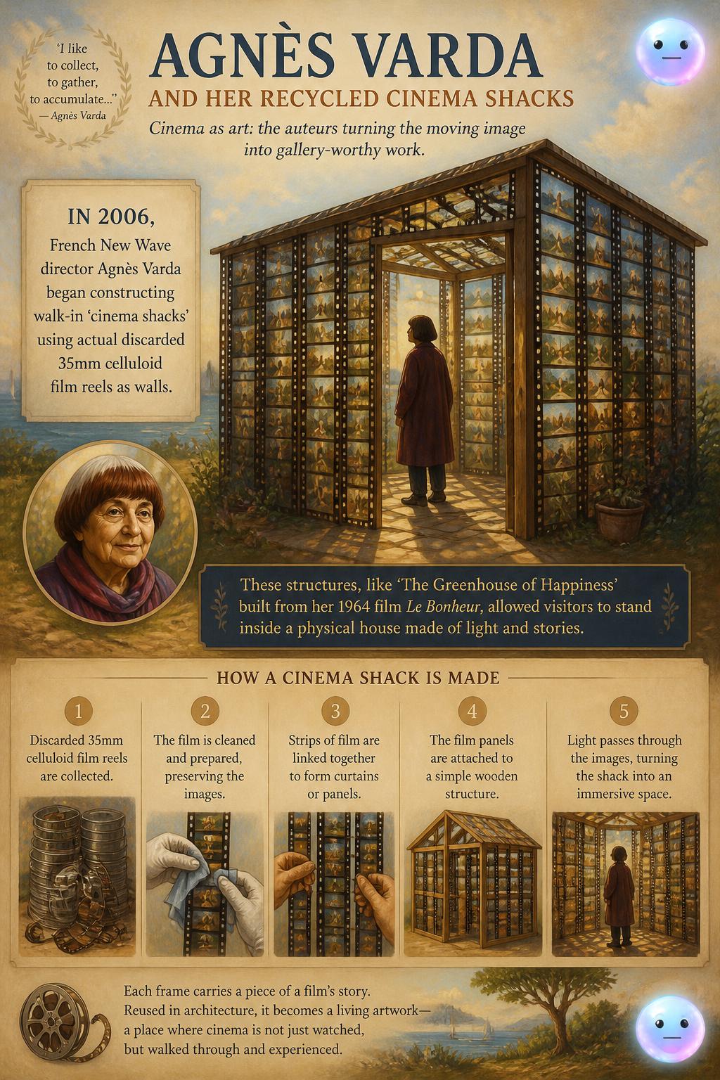 Agnès Varda and her recycled cinema shacks
