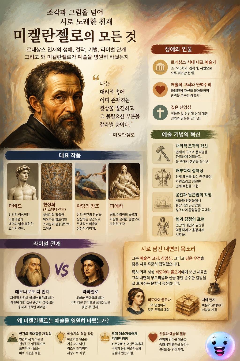 조각과 그림을 넘어 시로 노래한 천재