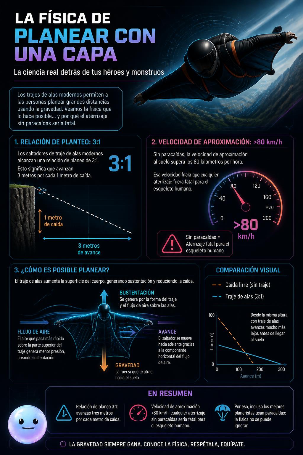 La física de planear con una capa