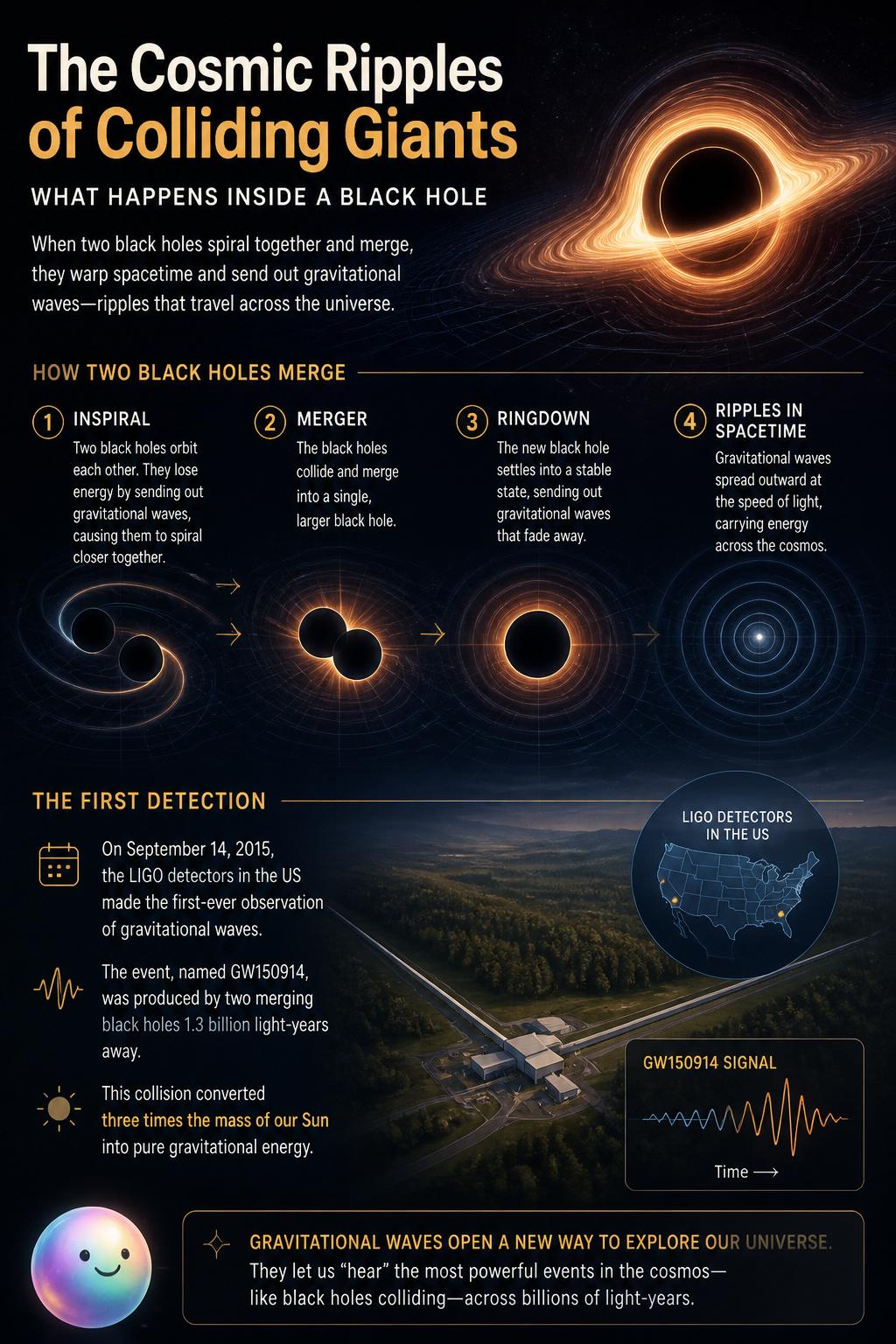 The cosmic ripples of colliding giants