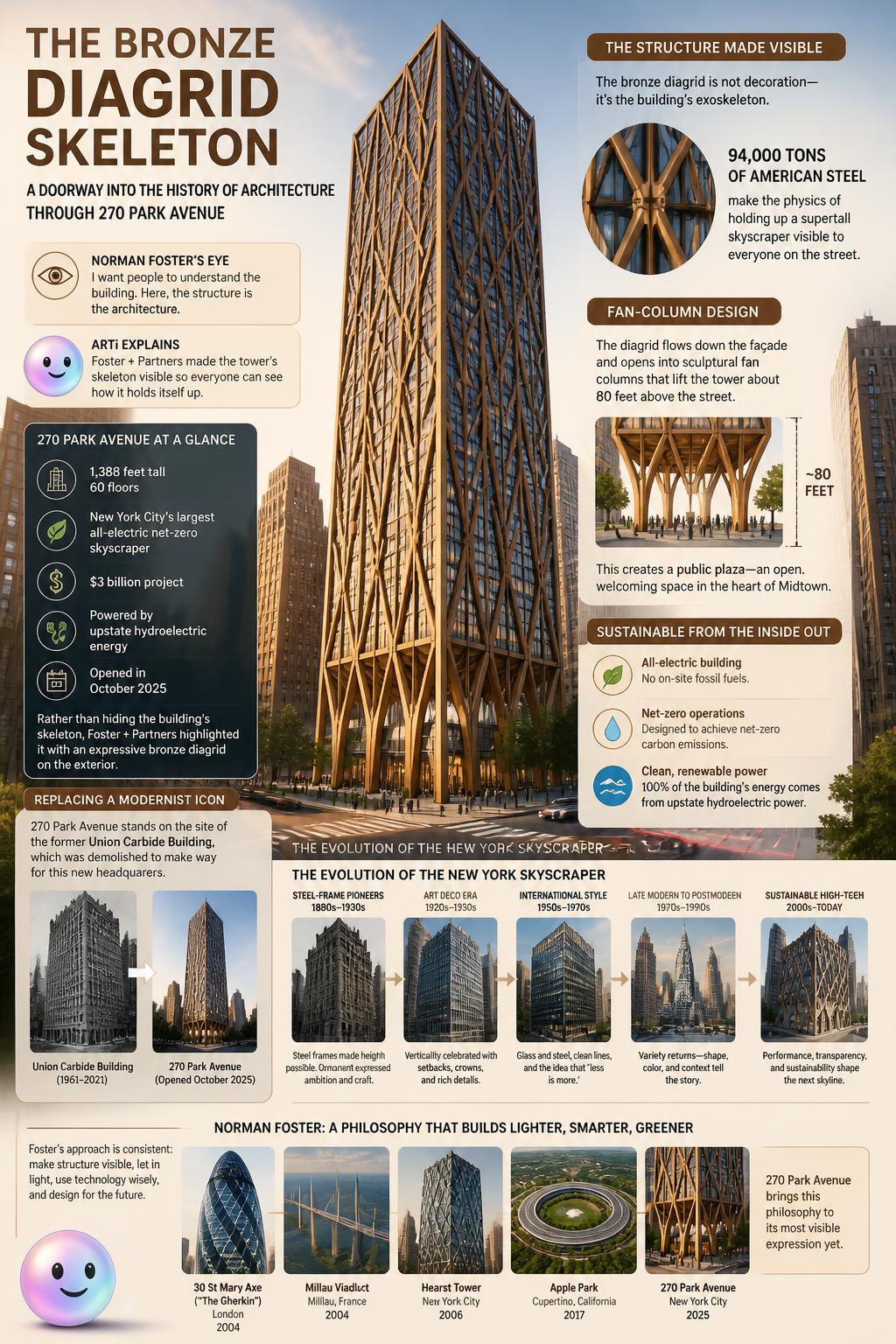 The bronze diagrid skeleton