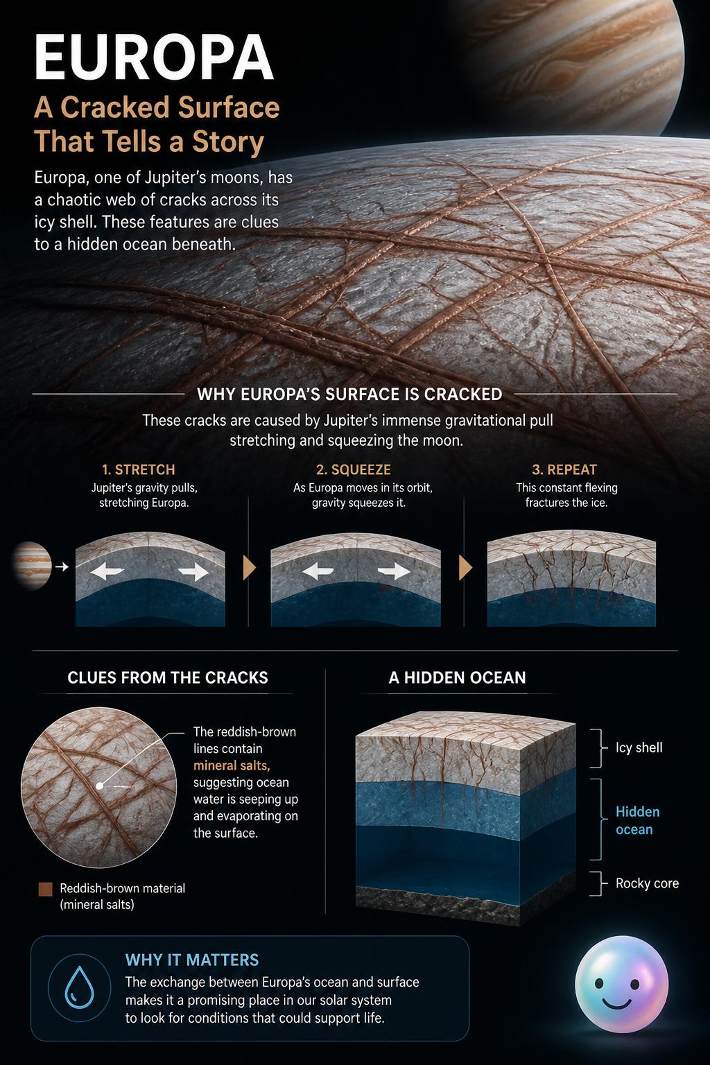 The chaotic cracked surface of Europa
