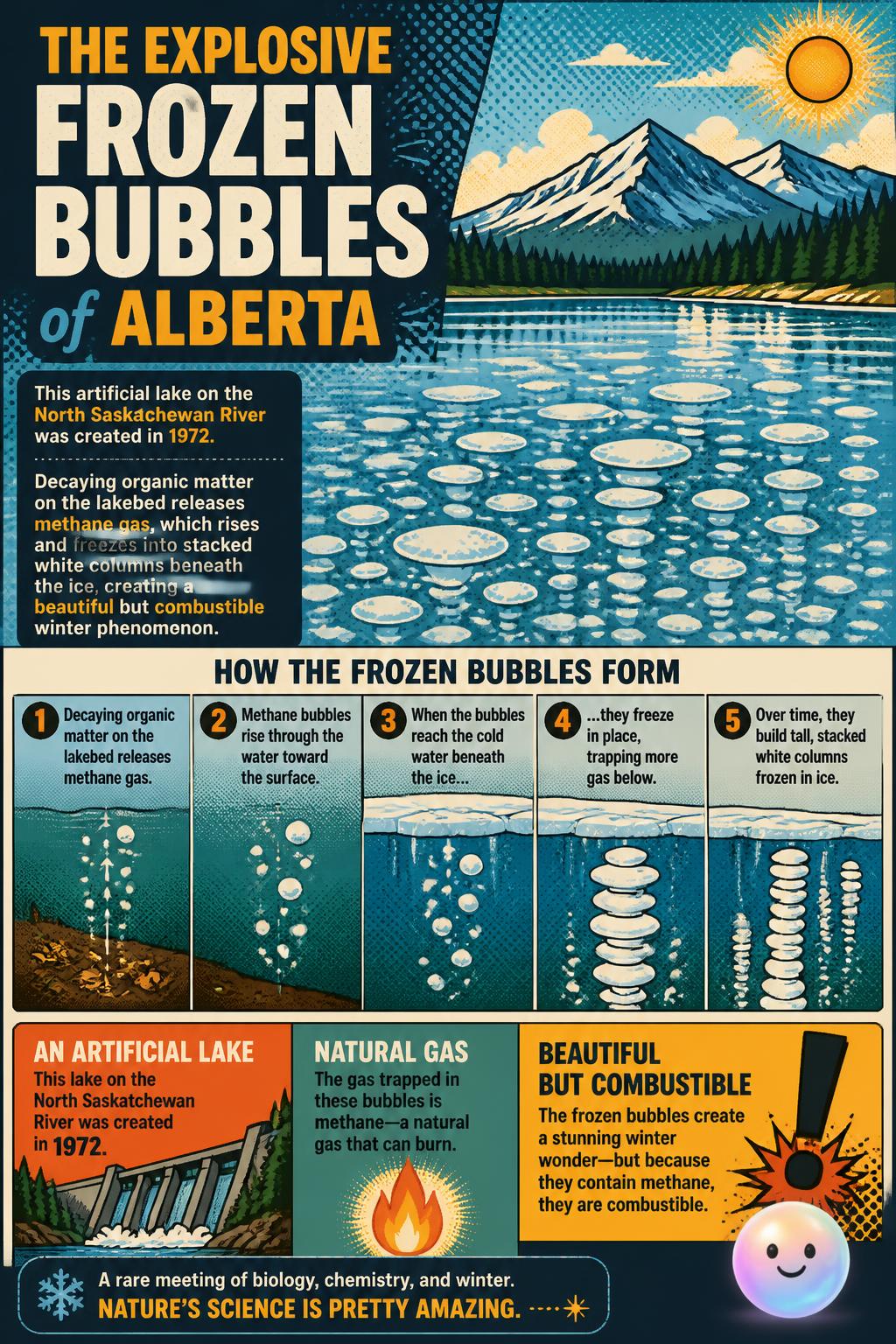 The explosive frozen bubbles of Alberta