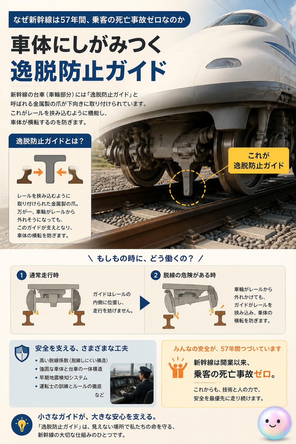 車体にしがみつく逸脱防止ガイド