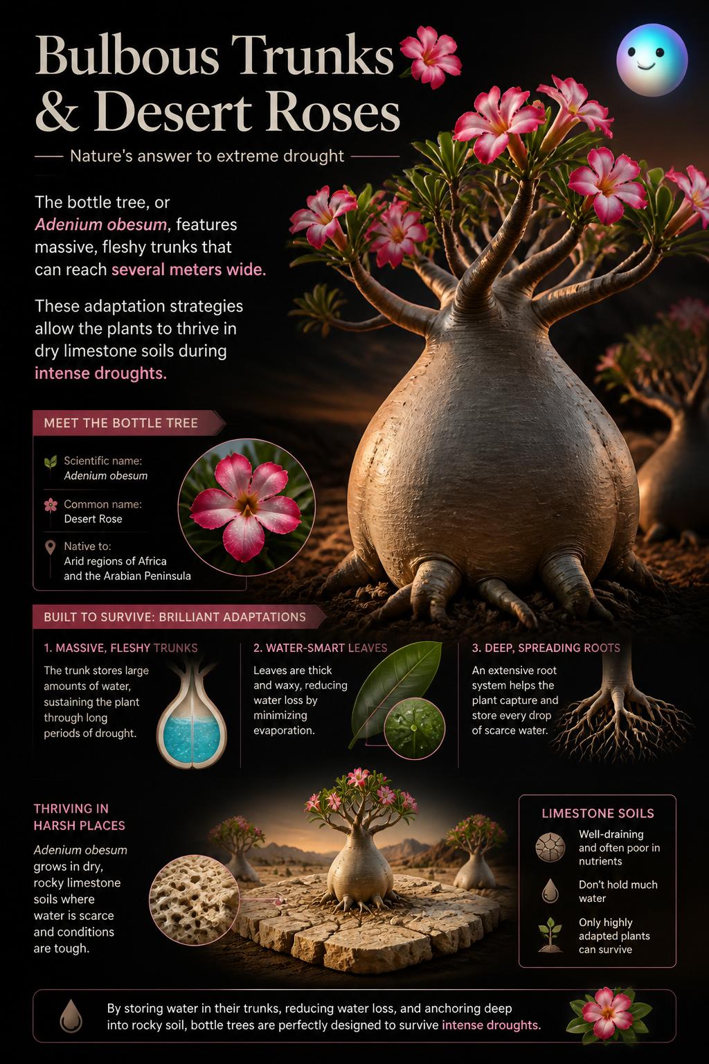 Bulbous trunks and desert roses