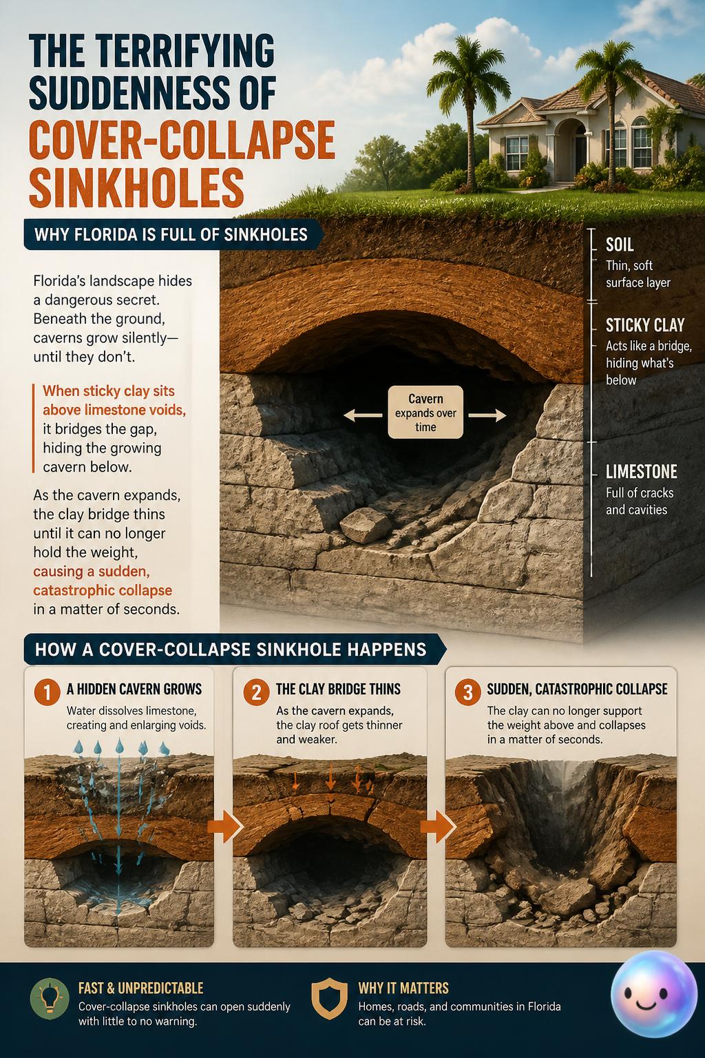 The terrifying suddenness of cover-collapse sinkholes