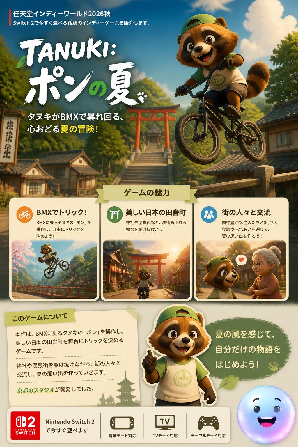 タヌキがBMXで暴れ回る『TANUKI: ポンの夏』