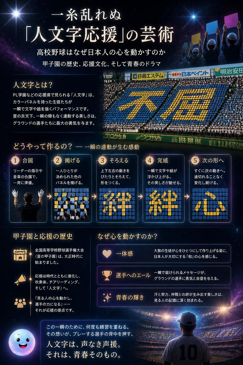 一糸乱れぬ「人文字応援」の芸術
