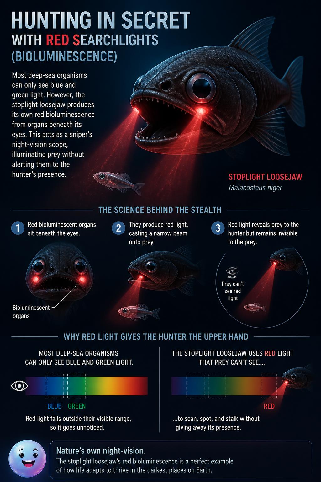 Hunting in secret with red searchlights