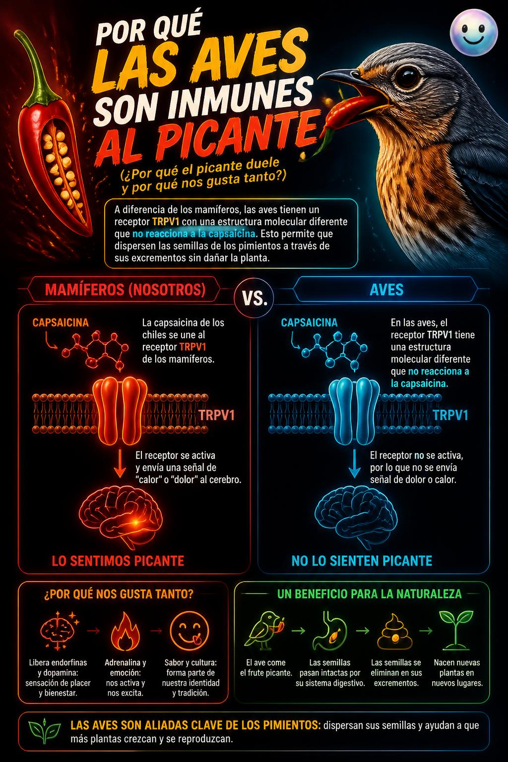 Por qué las aves son inmunes al picante