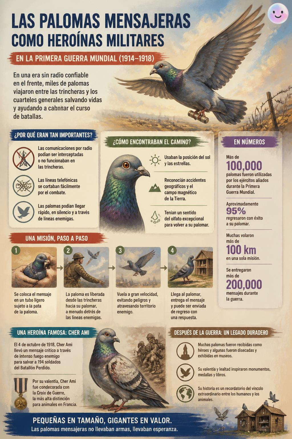 Las palomas mensajeras como heroínas militares