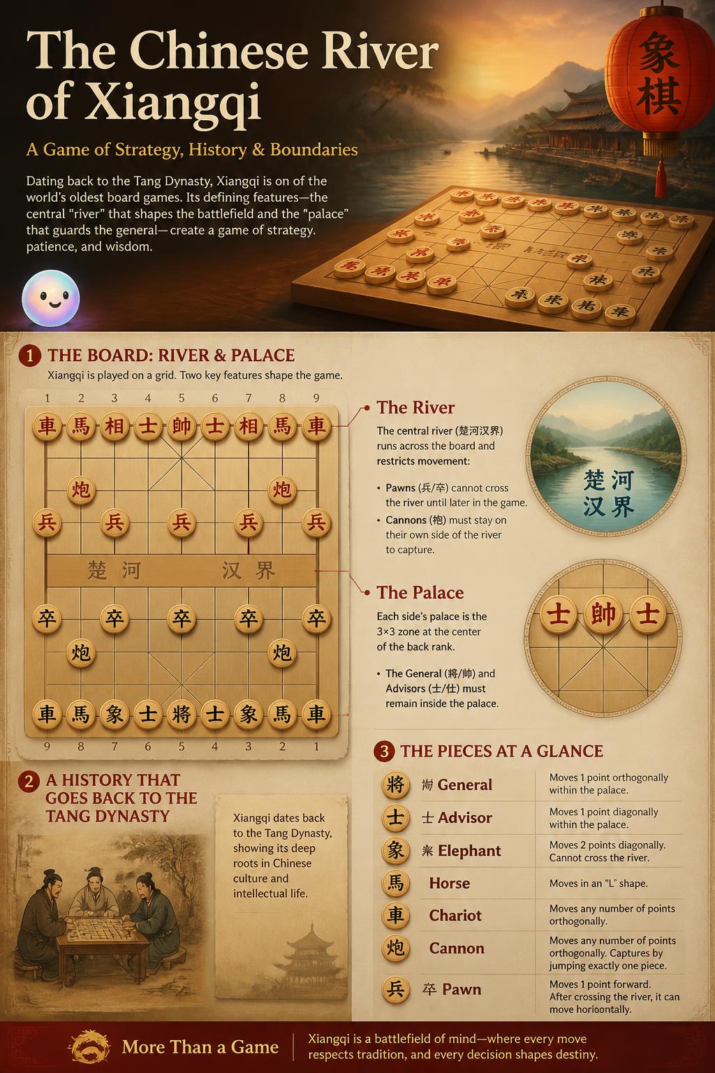 Xiangqi River History: Chinese Chess Board Infographic