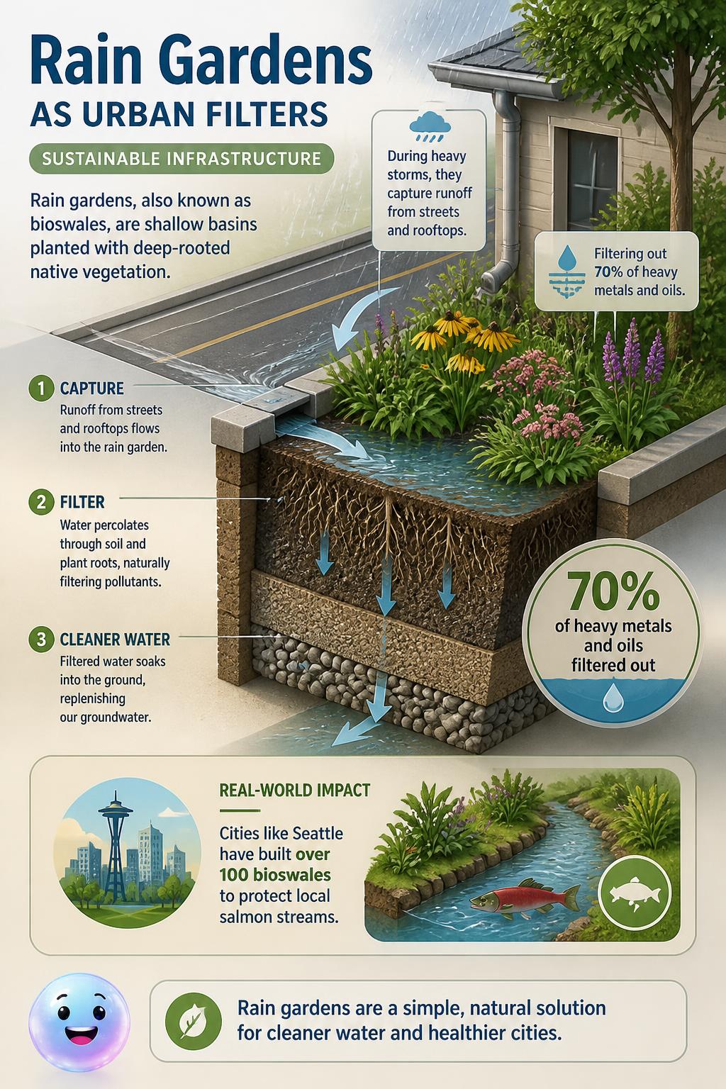 Rain gardens as urban filters