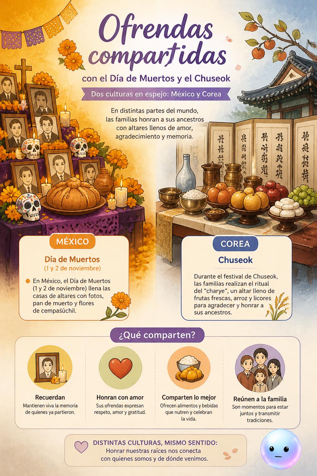 Ofrendas compartidas con el Día de Muertos y el Chuseok