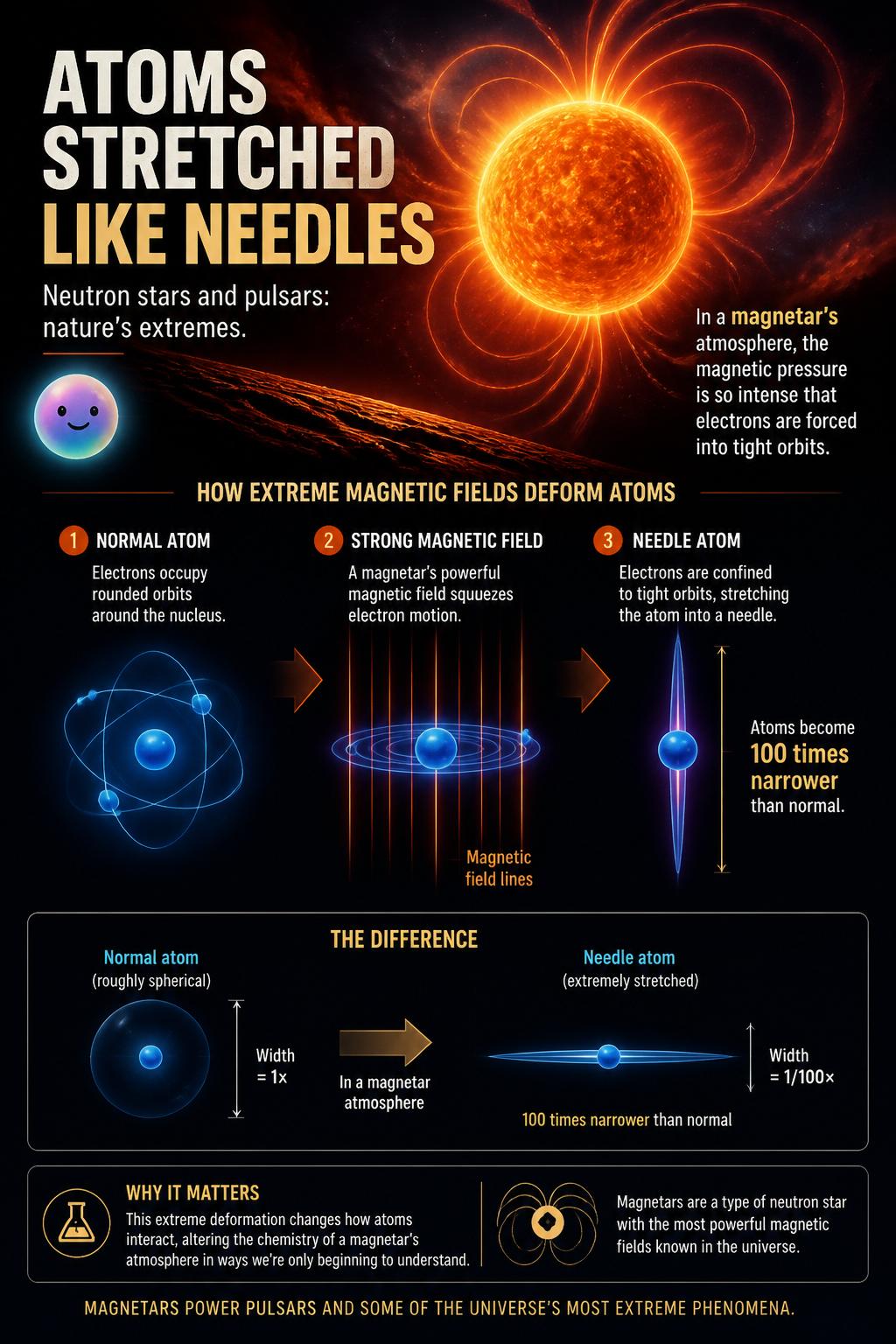 Atoms stretched like needles