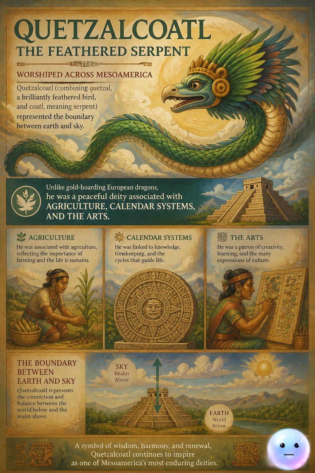 The feathered serpent god Quetzalcoatl