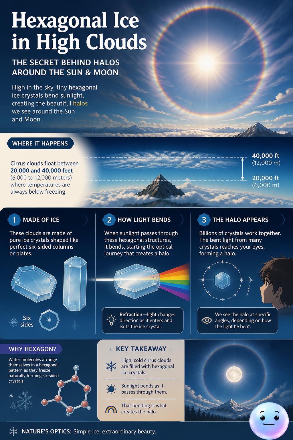 Hexagonal ice in high clouds