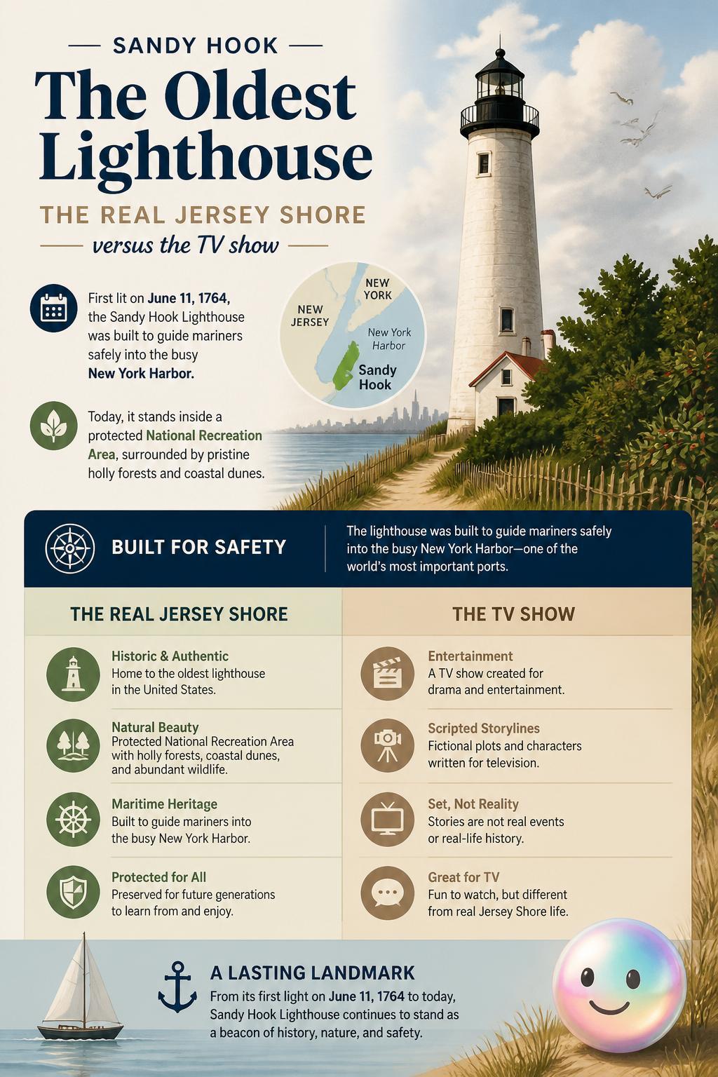 Sandy Hook and the oldest lighthouse