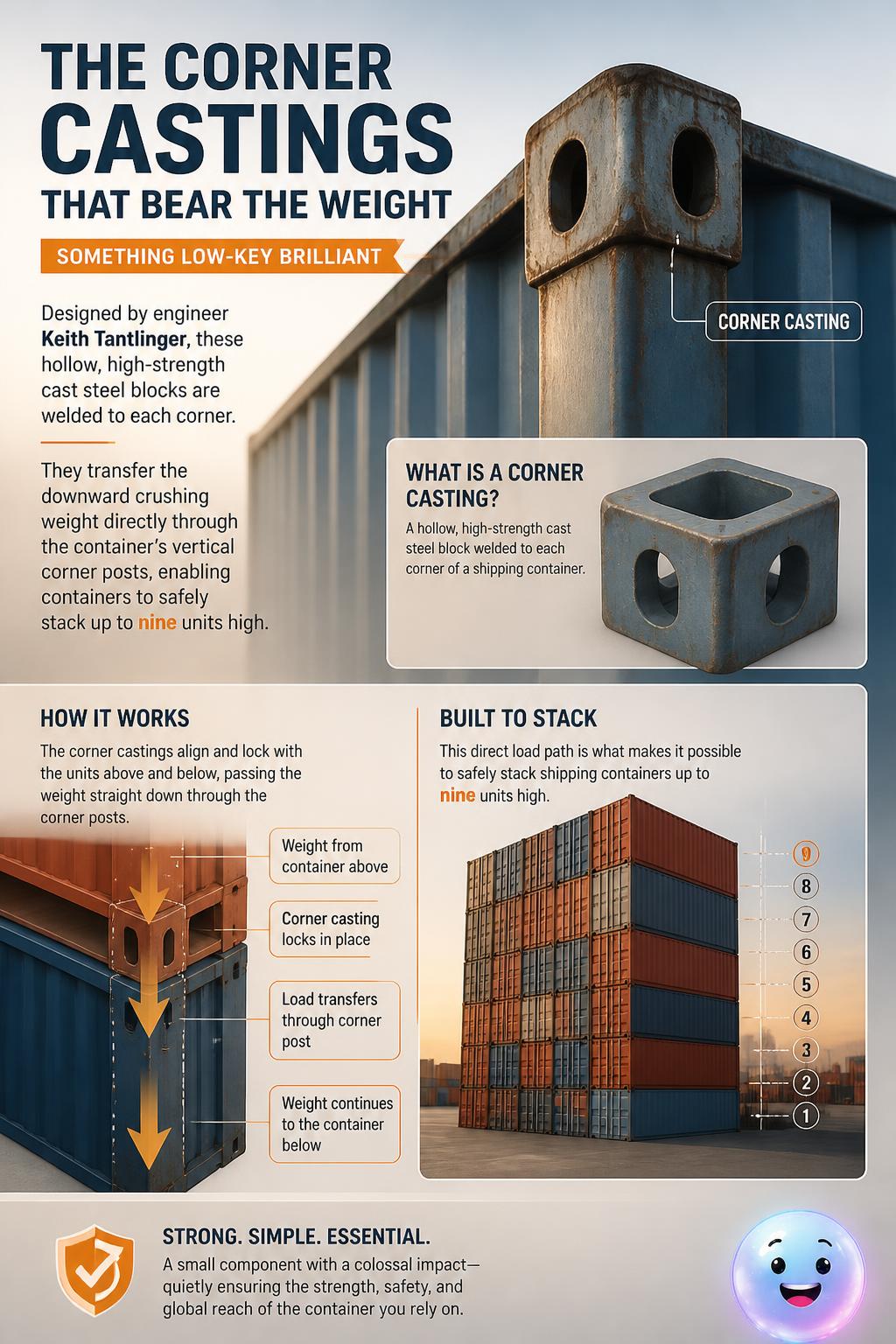 The corner castings that bear the weight