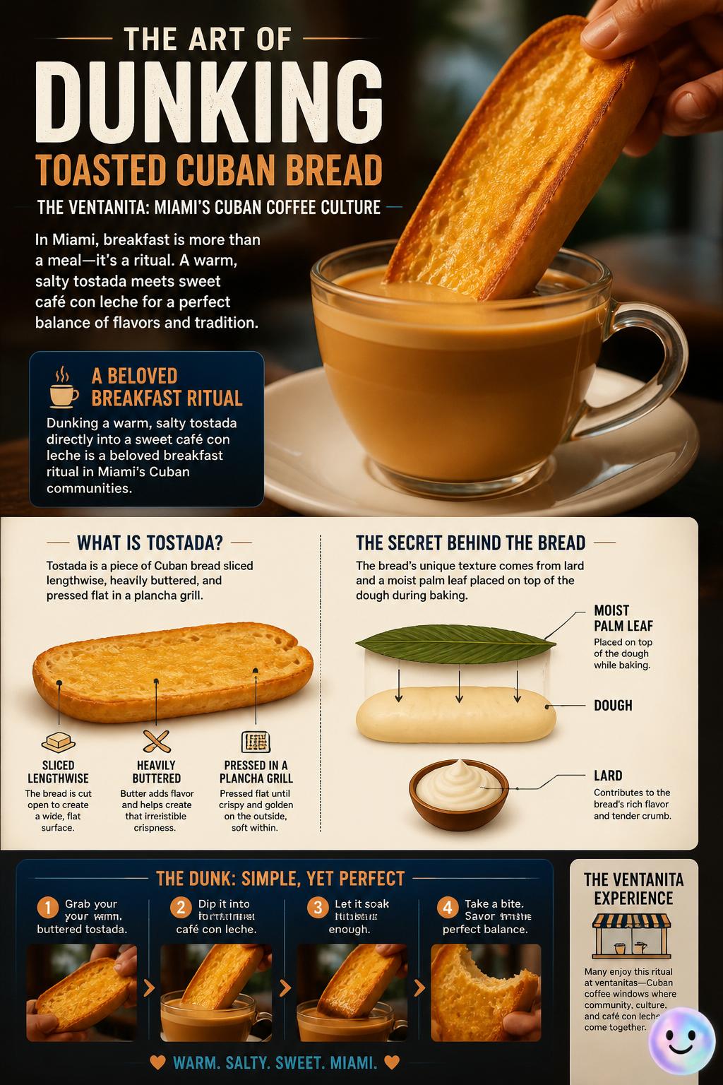 The art of dunking toasted Cuban bread