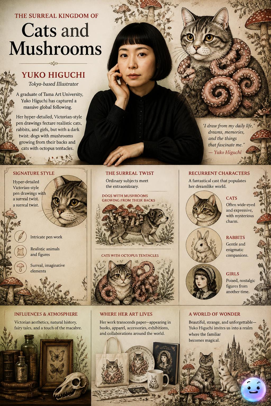 The surreal kingdom of cats and mushrooms