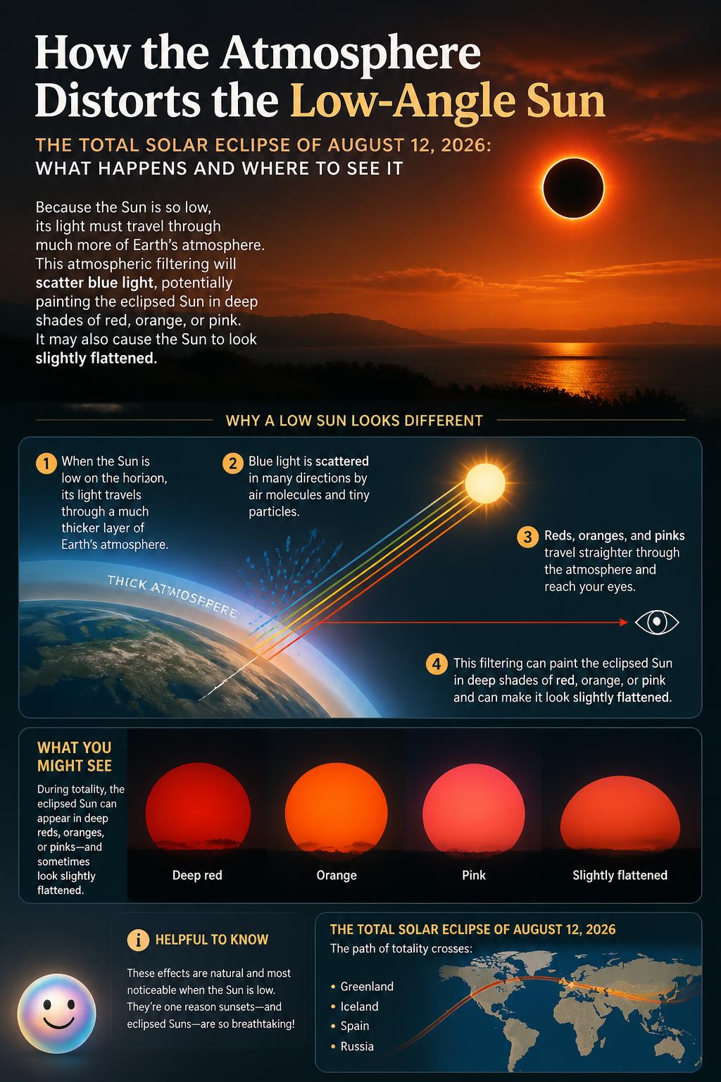 How the atmosphere distorts the low-angle sun