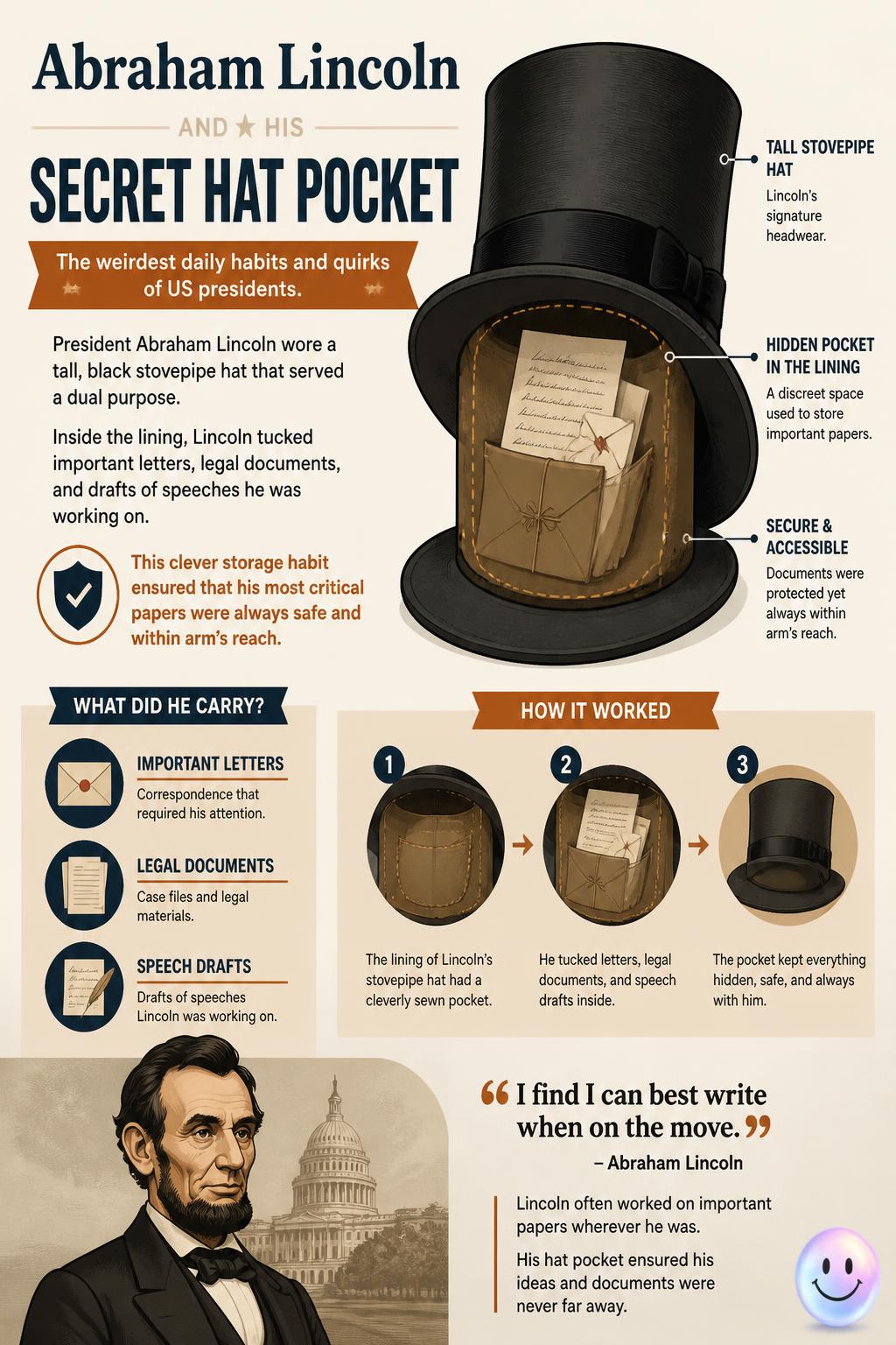 Abraham Lincoln and his secret hat pocket