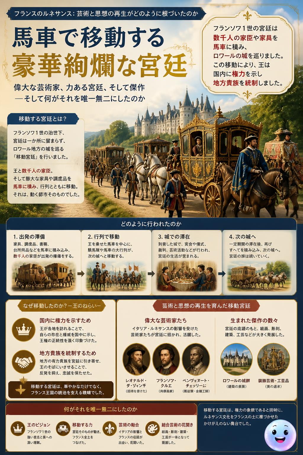 馬車で移動する豪華絢爛な宮廷