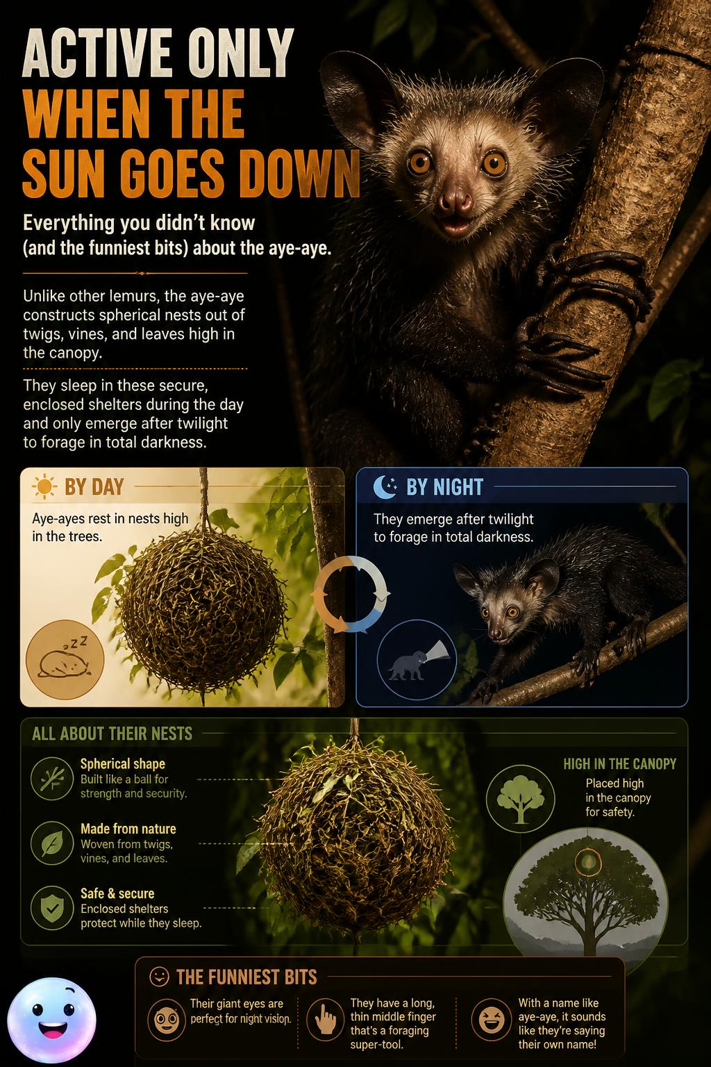 Aye-Aye Nocturnal Life: Fun Facts Infographic